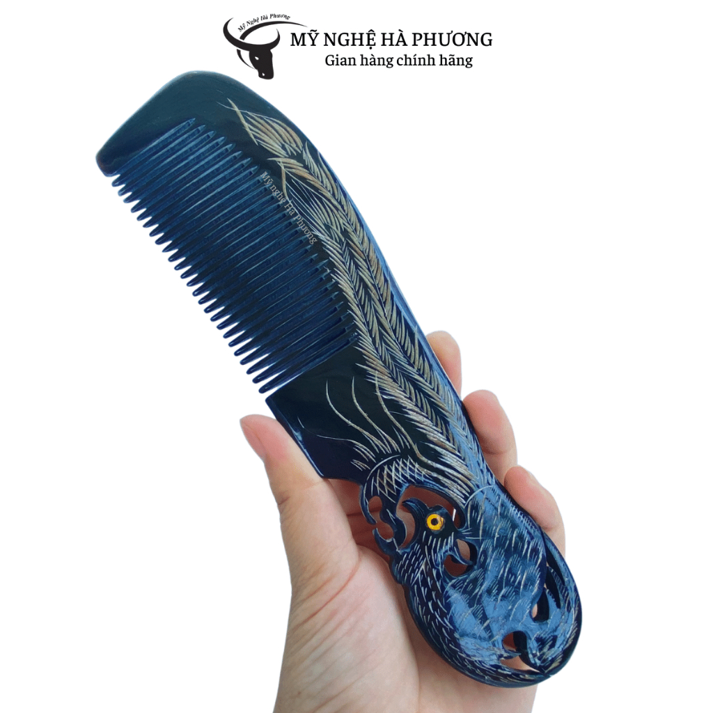 Lược sừng Phượng cuốn đẹp làm quà tặng VIP (Size: L - 20cm) Mỹ nghệ Hà Phương, Chăm sóc tóc Horn Comb