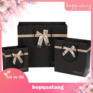 Túi Giấy Cứng Túi Đựng Quà Túi Quà Tặng Chấm Bi Đen Thắt Nơ Sang Trọng T11
