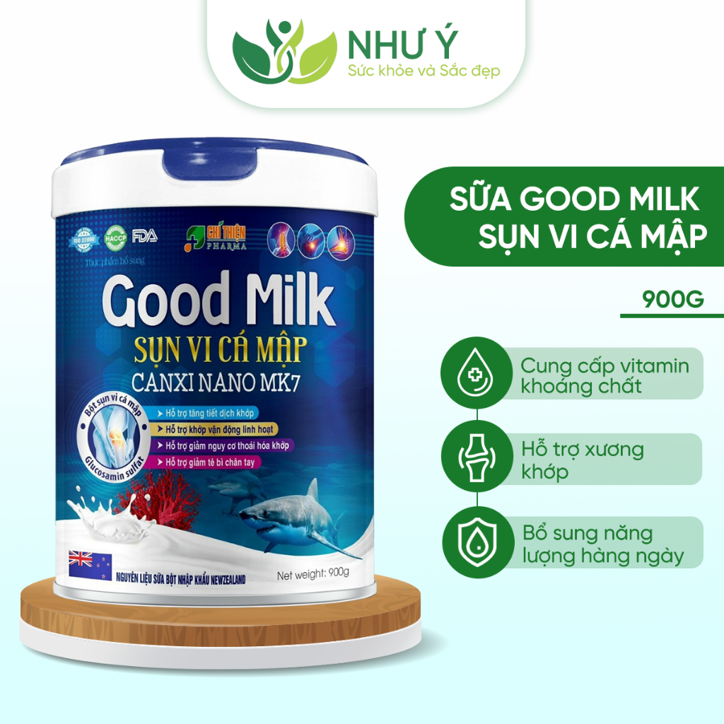Sữa Bột Good Milk Sụn Vi Cá Mập Canxi Nano MK7 900g Chí Thiện Cung Cấp Vitamin Khoáng Chất Giúp Xương Chắc Khỏe