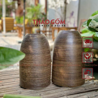 Bình gốm Bát Tràng - Lọ cắm hoa dáng chuông quốc dân men nâu mộc vintage cắm hoa sen , hoa đào, lê, mận trang trí Tết