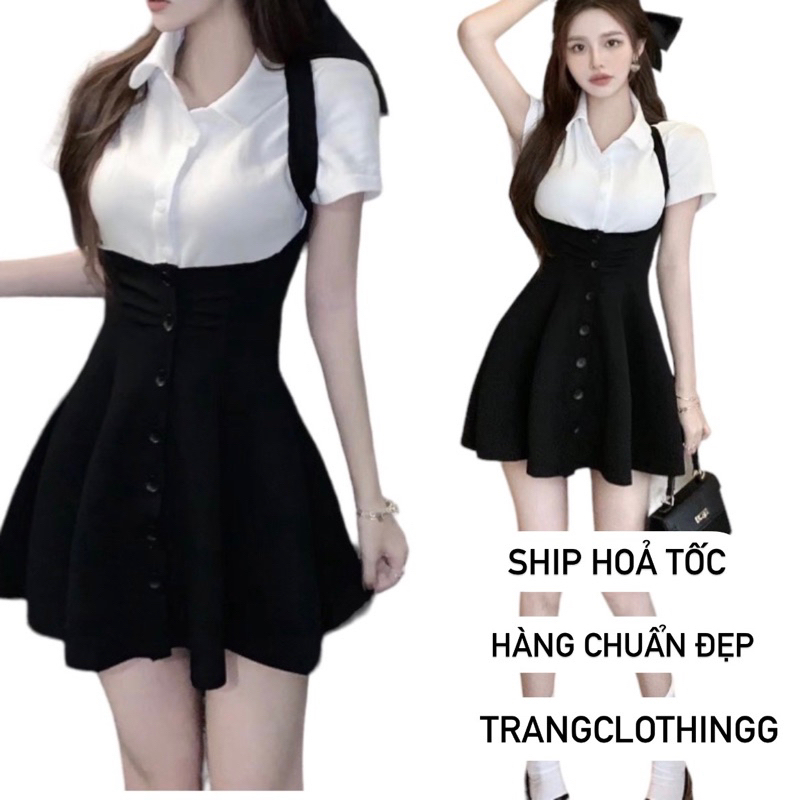 Set đầm uzzlang phối áo crotop, set đồ nữ, set dáng xoè cao cấp form đẹp