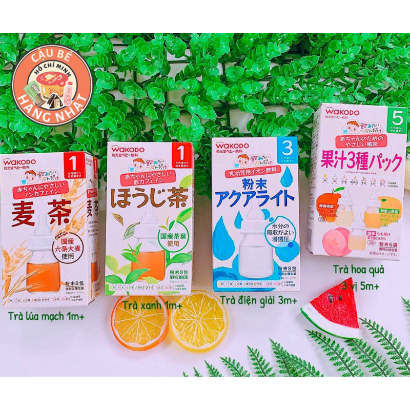 (DATE MỚI) Trà WAKODO Nhật Bản Vị Lúa Mạch 1M+, Hoa quả Hỗn hơp 5M+,Trà Xanh , Điện giải 3M+ 6 Gói Cho Bé