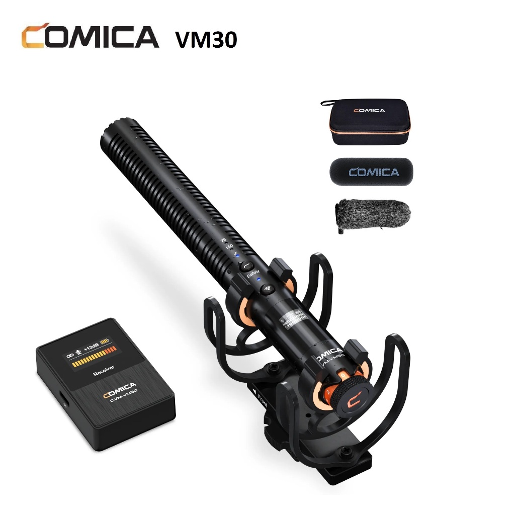 Micro định hướng Comica VM30 Mic Shotgun thu âm không dây cho máy ảnh, điện thoại, máy tính quay vlog livetream, podcast