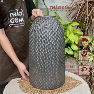 Bình cắm hoa dáng chuông gốm, lọ cắm hoa dáng chuông đại cao 48cm cắm cành đào, cắm mai, cắm mận trang trí ngày tết
