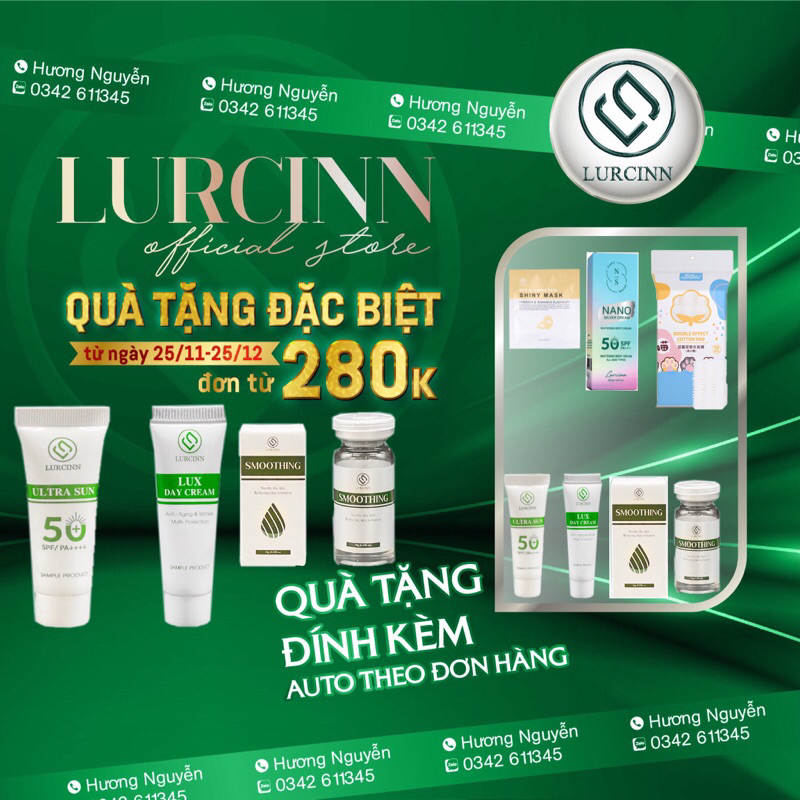 set mini combo căng bóng da Lurcinn smoothing -luxday cream-ultrasun