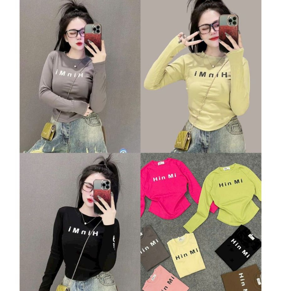 HỎA TỐC HCM Áo thun ôm tay dài vạt bầu body croptop màu trơn chữ Hin Mi BS75