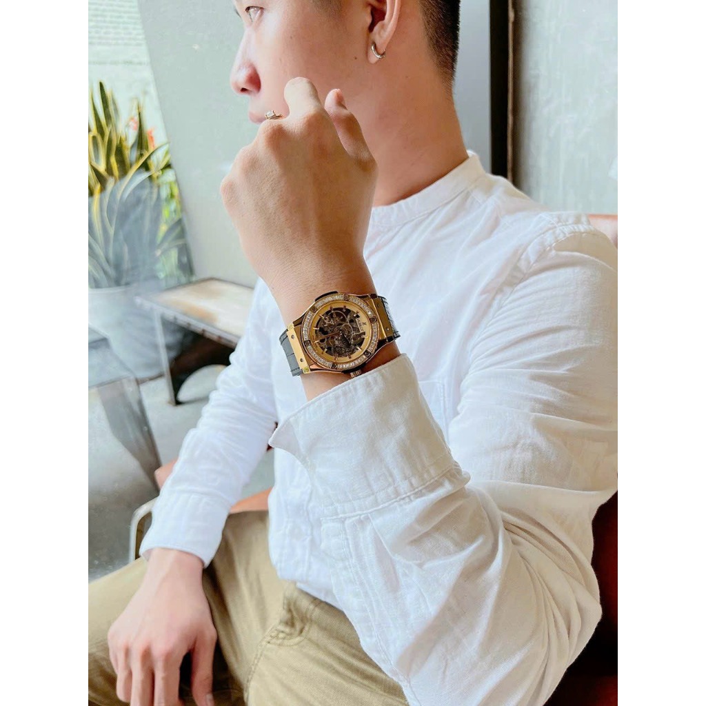 ĐỒNG HỒ NAM HUBLOT VEDOME GOLD NIỀNG ĐÁ ỐNG- DÂY DA- 42mm- AUTOMATIC- CHỐNG NƯỚC- BẢO HÀNH 24 THÁNG