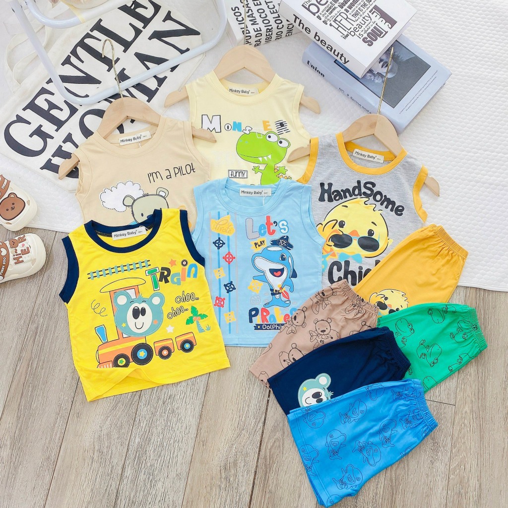 Bộ đồ cộc tay, ba lỗ hàng MINKY MOM LOẠI 1 cho bé trai, bé gái siêu kute