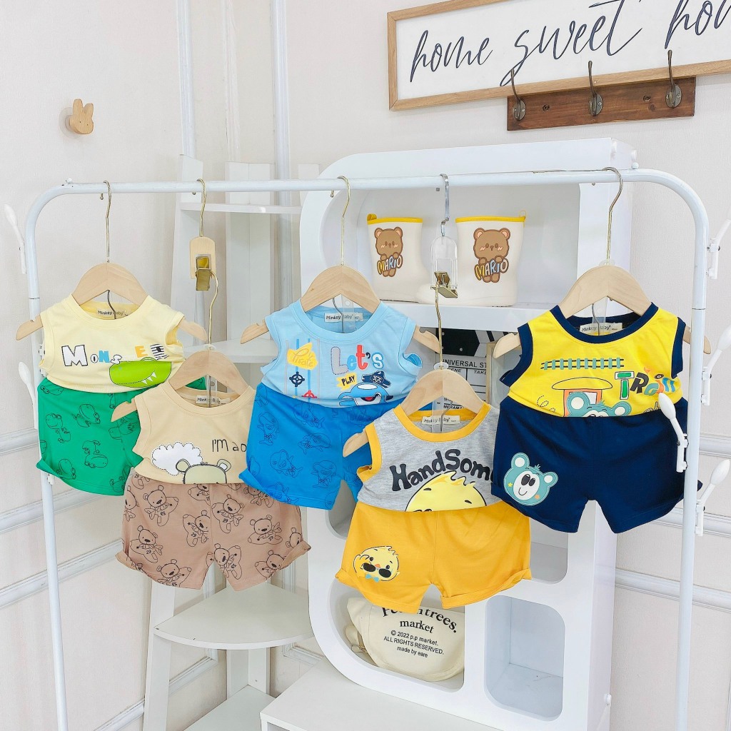 Bộ đồ cộc tay, ba lỗ hàng MINKY MOM LOẠI 1 cho bé trai, bé gái siêu kute
