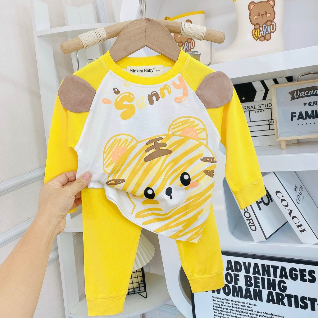 Bộ Dài Tay Thun Lạnh MINKY MOM In Hình Động Vật Dễ Thương Cho Bé trai bé gái 1 2 3 4 5 6 7 8T