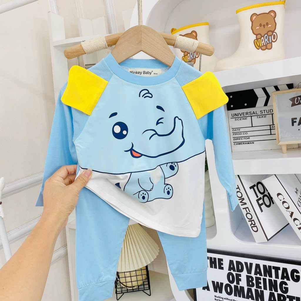 Bộ Dài Tay Thun Lạnh MINKY MOM In Hình Động Vật Dễ Thương Cho Bé trai bé gái 1 2 3 4 5 6 7 8T