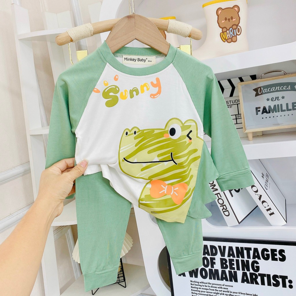 Bộ Dài Tay Thun Lạnh MINKY MOM In Hình Động Vật Dễ Thương Cho Bé trai bé gái 1 2 3 4 5 6 7 8T