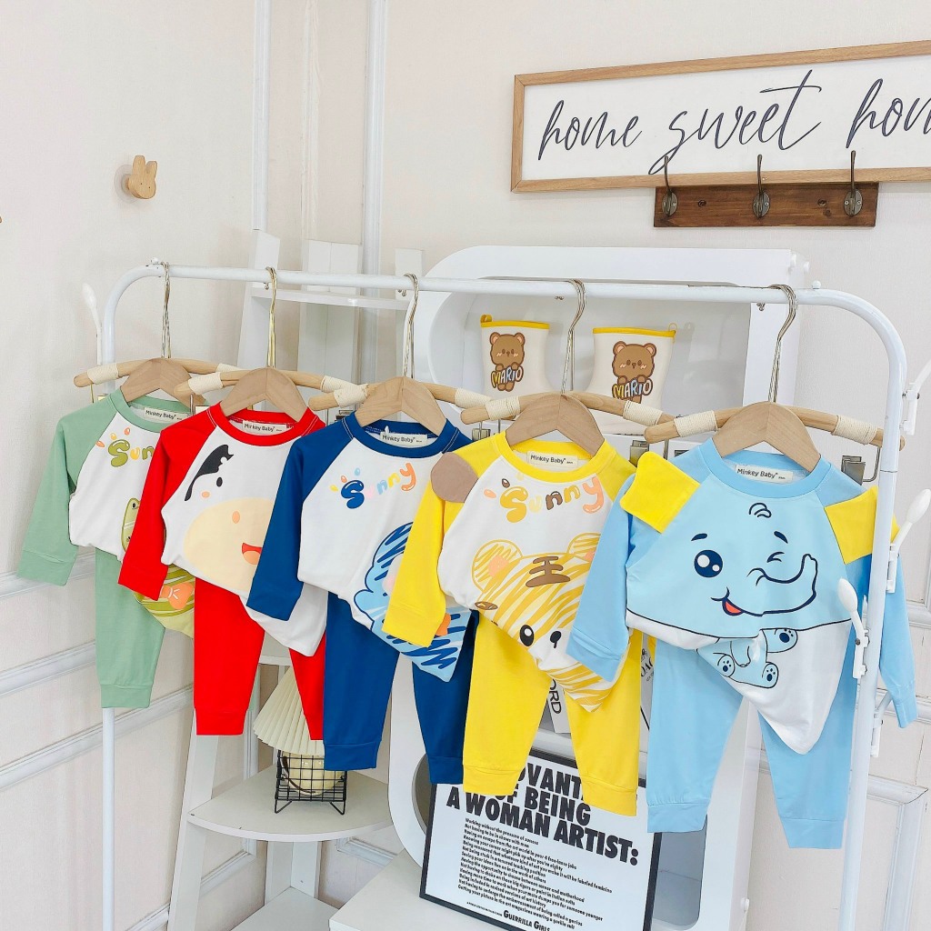 Bộ Dài Tay Thun Lạnh MINKY MOM In Hình Động Vật Dễ Thương Cho Bé trai bé gái 1 2 3 4 5 6 7 8T