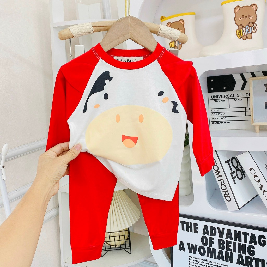 Bộ Dài Tay Thun Lạnh MINKY MOM In Hình Động Vật Dễ Thương Cho Bé trai bé gái 1 2 3 4 5 6 7 8T