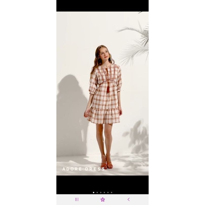 Đầm mini dresses tunic style thô karo cam thêu_ Adore dress