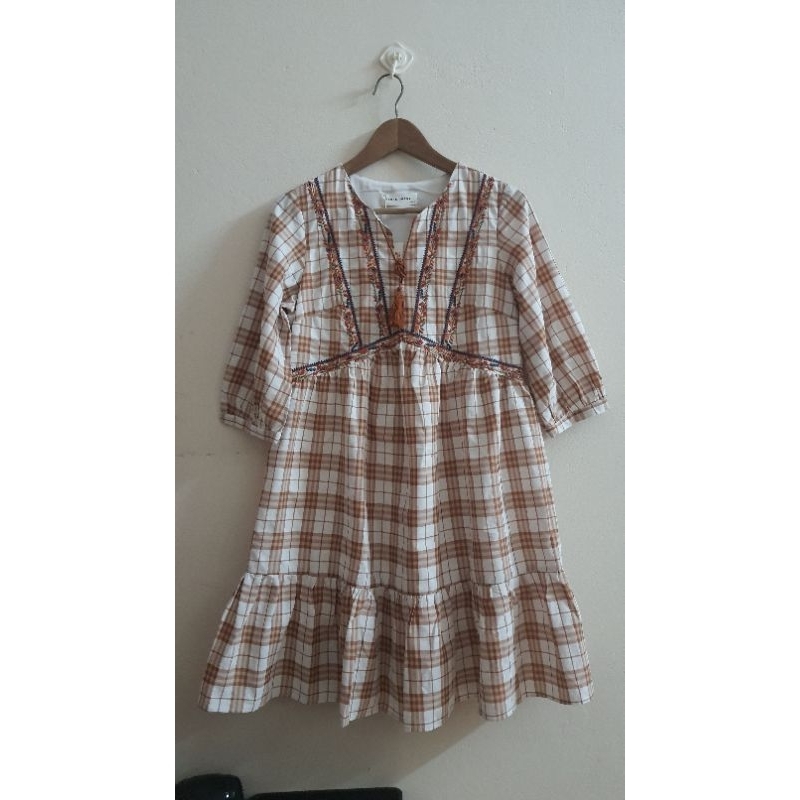 Đầm mini dresses tunic style thô karo cam thêu_ Adore dress