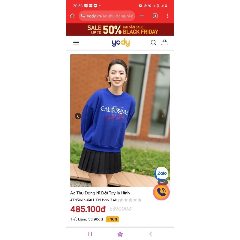 Áo thu đông nỉ dài tay in hình_ Yody