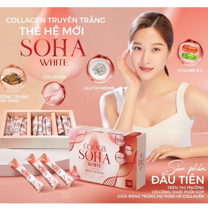 Collagen uống trắng da Soha White công nghệ Hàn mờ thâm sáng da