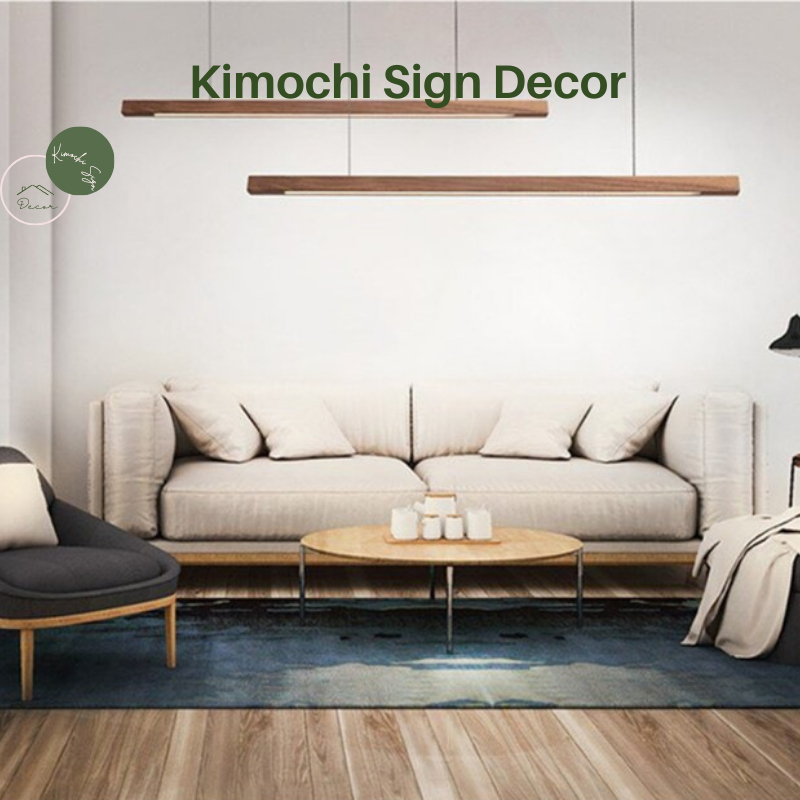 Đèn treo trần, đèn thả decor phòng bằng gỗ tự nhiên thanh vuông Kimochi Sign