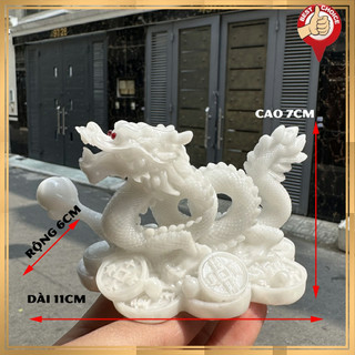 [Mẫu mới 2024] Tượng đá con Rồng trang trí phong thủy bàn làm việc cầu công danh tài lộc - Chiều cao 7cm - Màu trắng