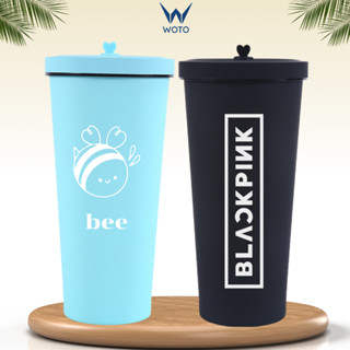 Bình giữ nhiệt cao cấp pastel khắc tên, ly nước Woto 800ml inox 304, tặng sticker, ống hút, nút bịt, woto
