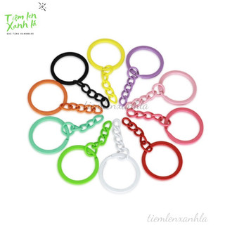 Set 3 khoen móc khoá dây xích màu sắc pastel gắn thú bông, móc khoá