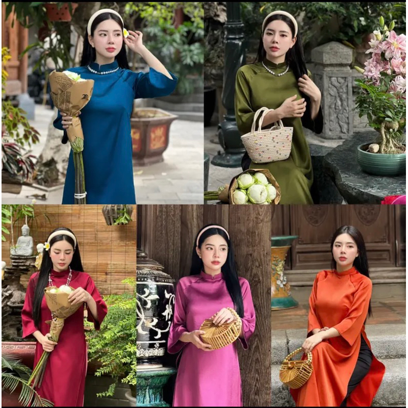 Áo dài cách Tân,áo dài Tết màu trơn dáng xuông vải lụa nhập cao cấp