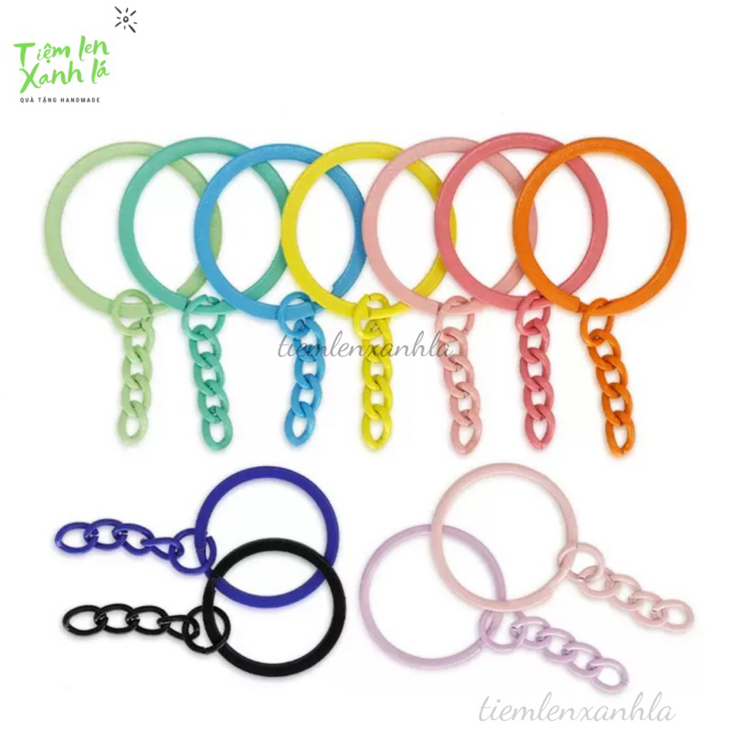 Set 3 khoen móc khoá dây xích màu sắc pastel gắn thú bông, móc khoá