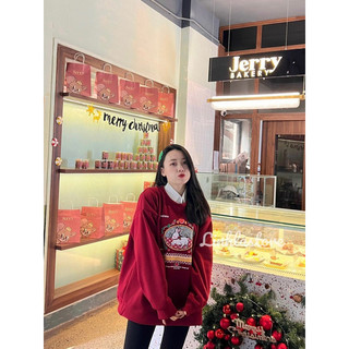 Áo nỉ đỏ đón noel tết dài tay thu đông ulzzang ( ảnh video shop quay)