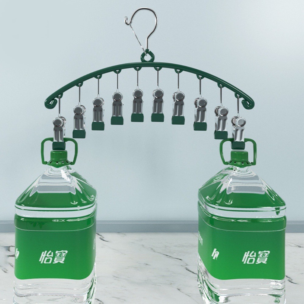 Móc Treo Đồ Lót, Tất Vớ 10 Kẹp Bọc Nhựa Có Khóa Chống Gió - Móc Treo Quần Áo 10 Móc Inox Siêu Tiện Lợi