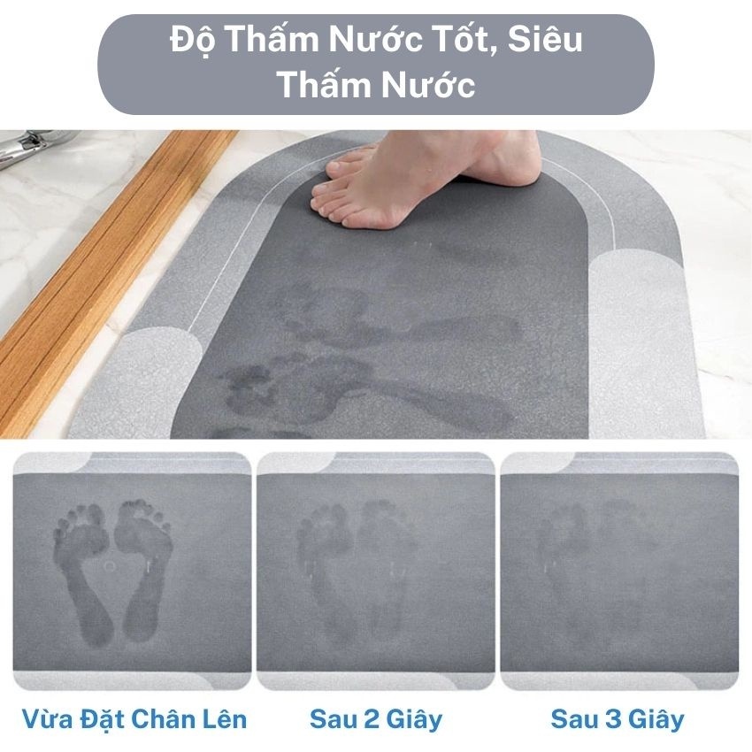 Thảm Lau Chân, Thảm Chùi Chân Nhà Tắm Silicone 3D Hút Nước Siêu Thấm Đế Cao Su Chống Trượt
