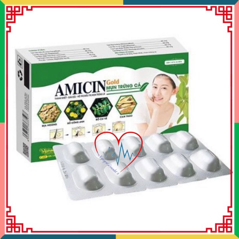 Mụn Trứng Cá  AMICIN Gold Viphar - ( hộp 30 viên) - Giúp thanh nhiệt giải độc, giải dị ứng, giảm mụn,tiêu viêm
