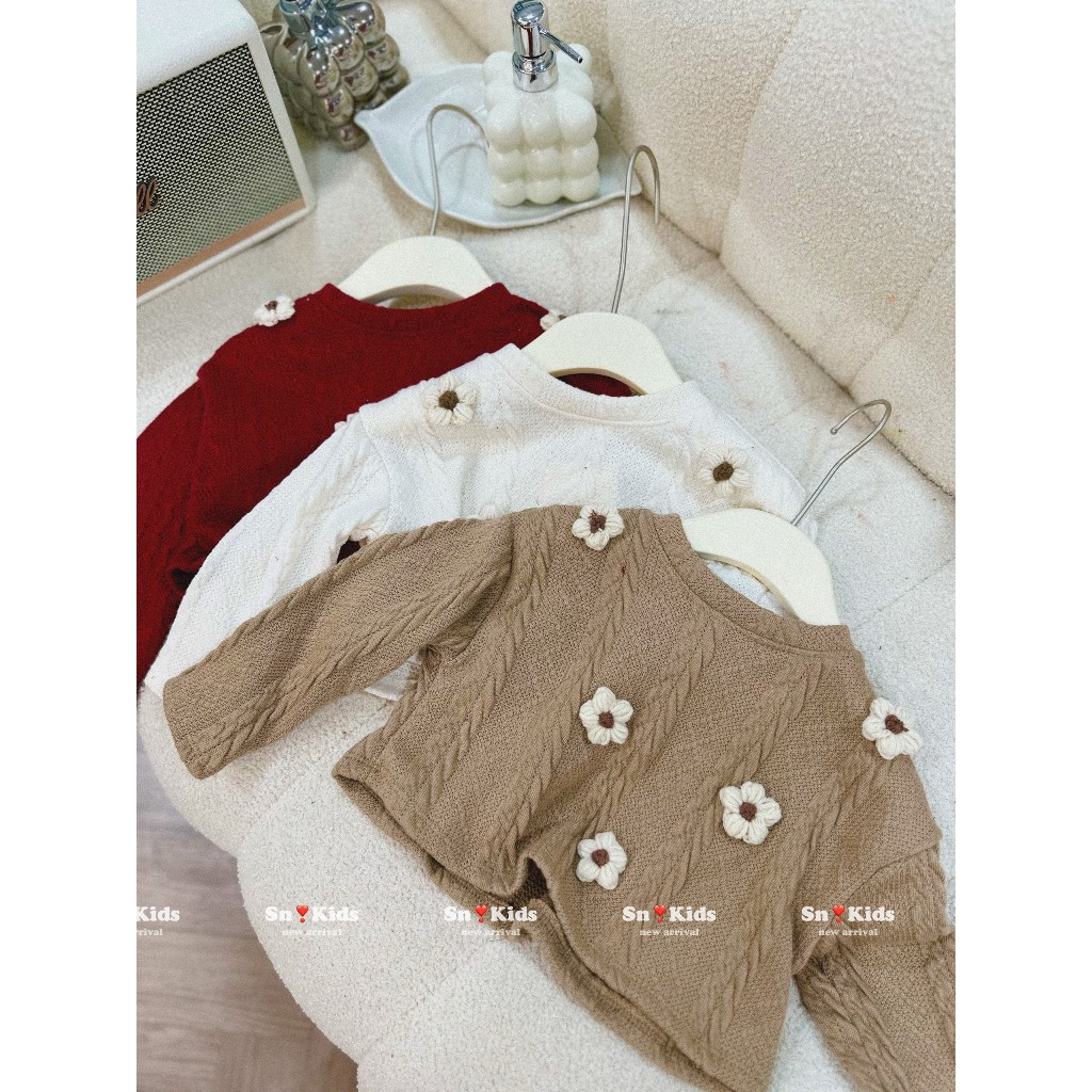 Set váy len đính hoa dệt bé gái