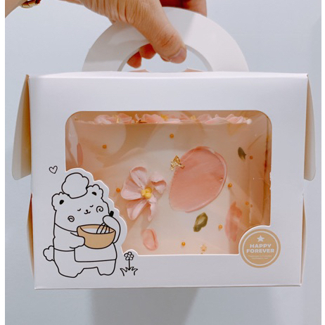 Hộp mini bento đựng bánh kem sinh nhật mini, tặng kèm đế, kích thước 16x16x12.5