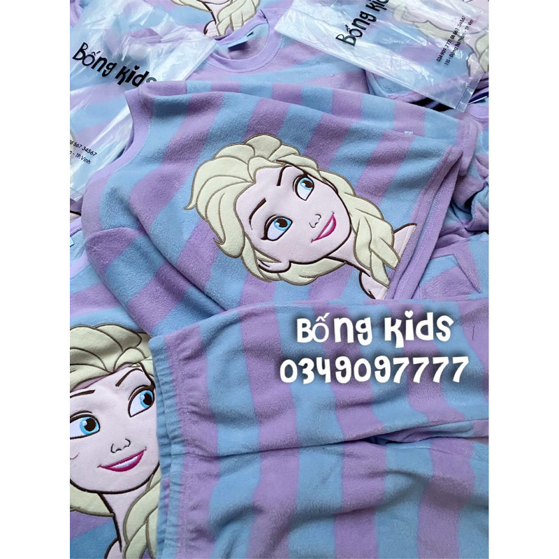 Bộ Nỉ Băng Lông Bé Gái Elsa Kẻ Xanh Tím