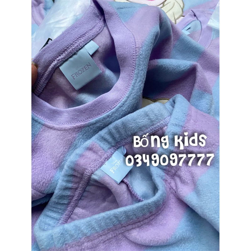 Bộ Nỉ Băng Lông Bé Gái Elsa Kẻ Xanh Tím