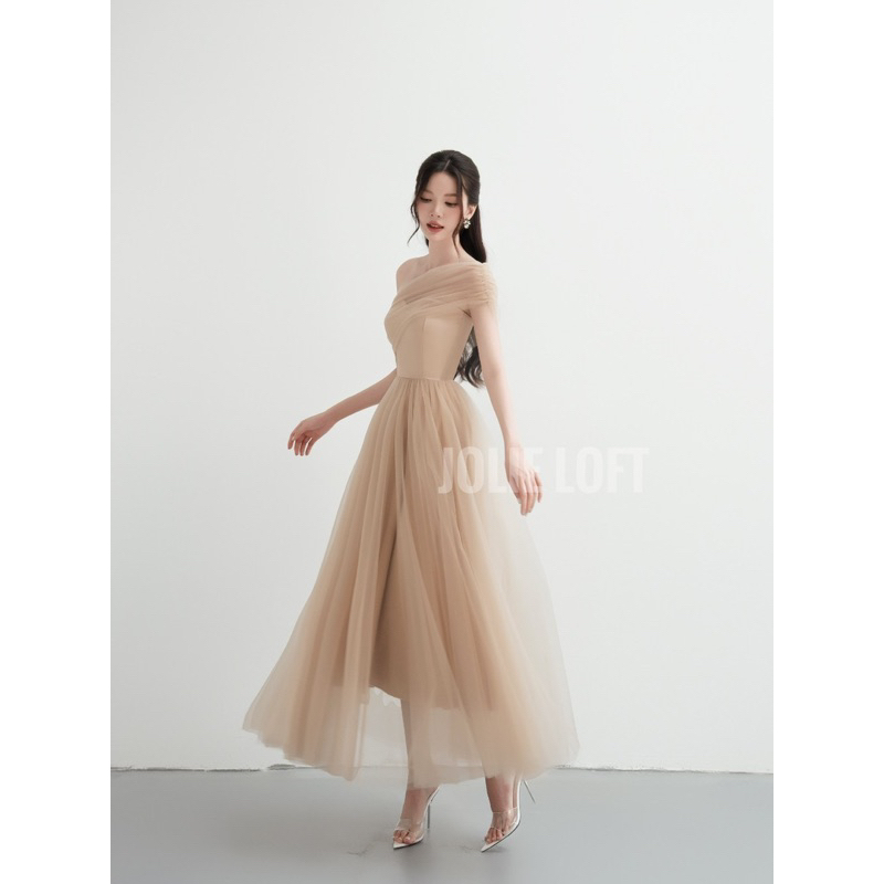 Đầm váy đi tiệc dạ hội đi sự kiện thiết kế cup quây lệch vai dáng dài phong cách tiểu thư nhẹ nhàng