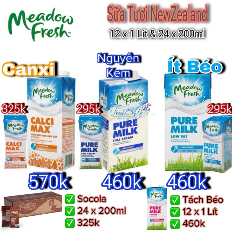 Thùng 12 hộp 1L Sữa Tươi Meadow Fresh