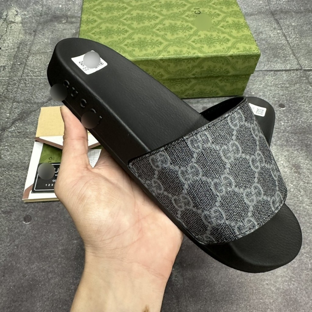 Dép da nam dép quai ngang canvas đen chuẩn hàng like âu fullbox hộp cực đẹp