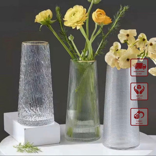 Lọ hoa thủy tinh dáng trụ vát cao cắm hoa tươi, hoa khô, trang trí Decor