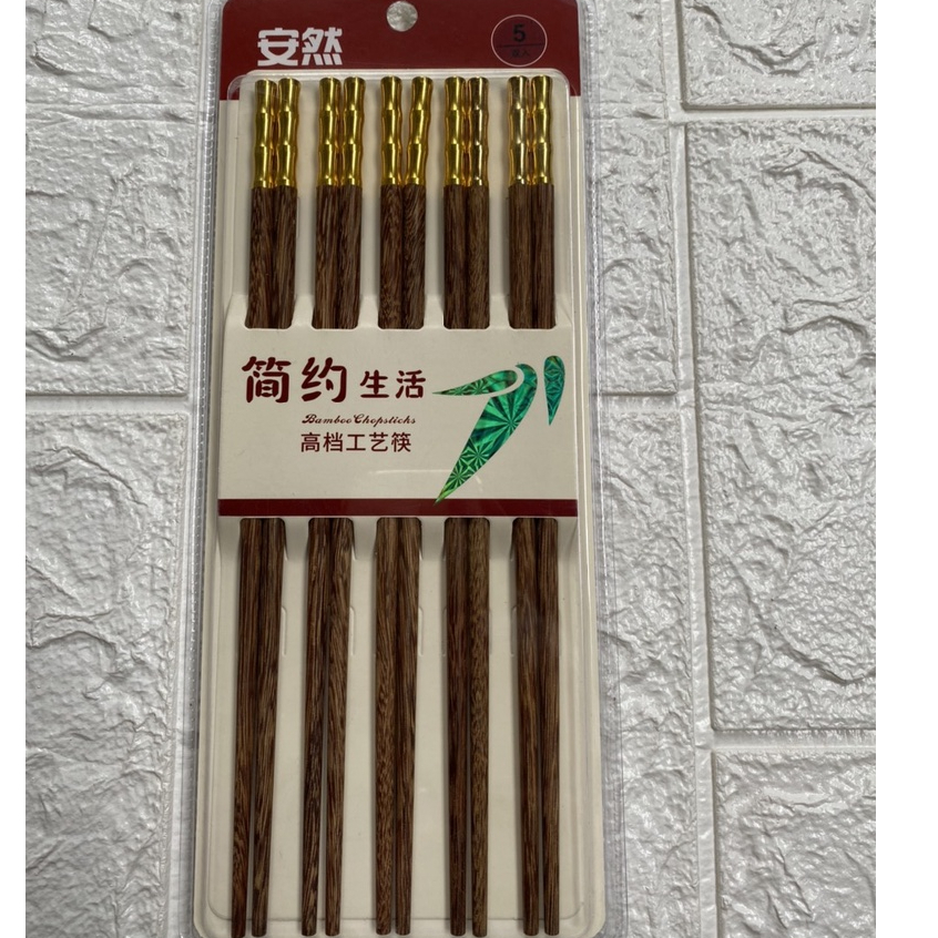 Đũa gỗ nhập khẩu chất lượng cao, hàng đẹp, đc bọc mạ vàng dùng cho nhà hàng, gia đình  BỘ 5 ĐÔI