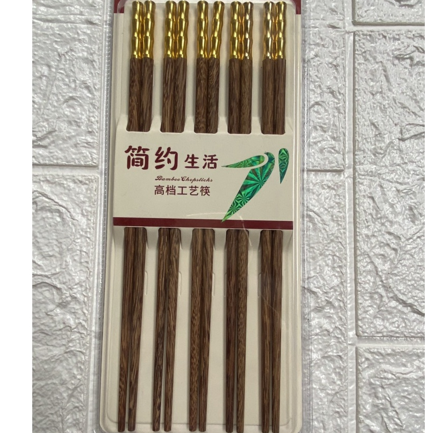 Đũa gỗ nhập khẩu chất lượng cao, hàng đẹp, đc bọc mạ vàng dùng cho nhà hàng, gia đình  BỘ 5 ĐÔI