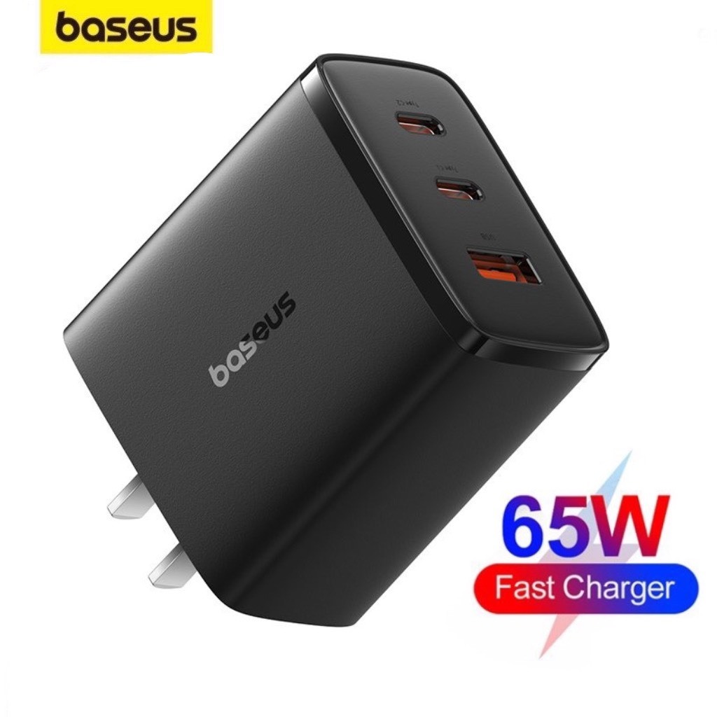 Củ sạc nhanh 65w Baseus bộ sạc nhanh dẹt USB + 2 cổng type c cho laptop điện thoại