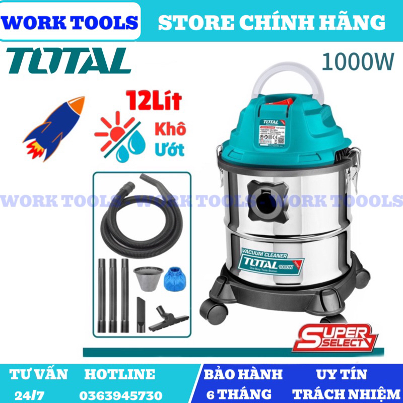 TOTAL Máy hút bụi & nước 12L-1000W TVC12202