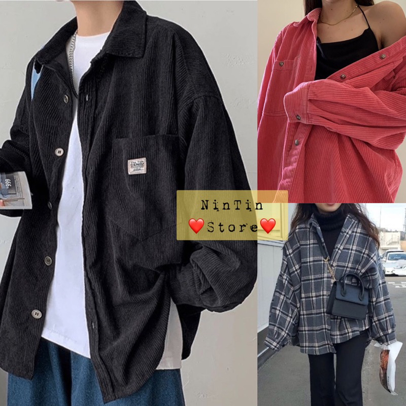 Áo Sơ Mi Nhung Tăm, Flannel, Áo Sơ Mi Nam Nữ, unisex, bigsize - NinTin