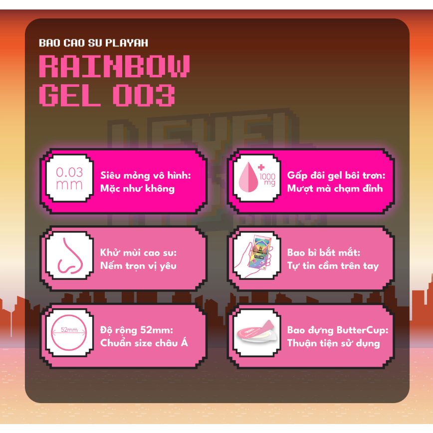 Bao Cao Su PLAYAH Siêu mỏng Super Invisible, Kéo dài thời gian Last Long, Vừa vặn Truefit, Thêm Gel Rainbow, Extra Dots