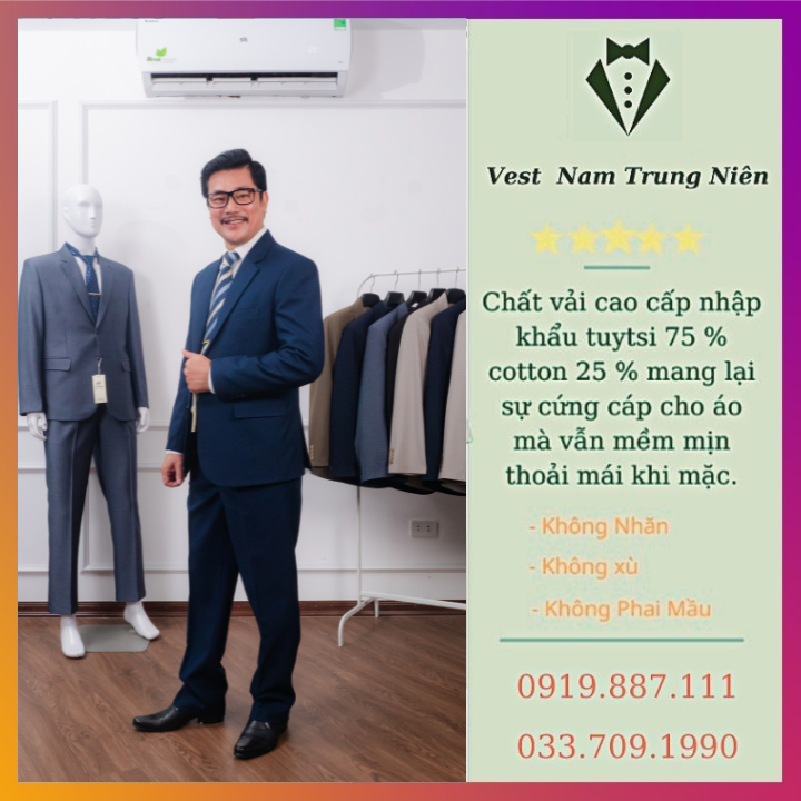 Bộ Vest Nam Trung Niên Cao Cấp Chất Vải Tuýt Si 2 Sợi Dầy Mềm Mịn Nhập Khẩu, Com Lê Trung Niên Thương Hiệu Hồng Ngọc