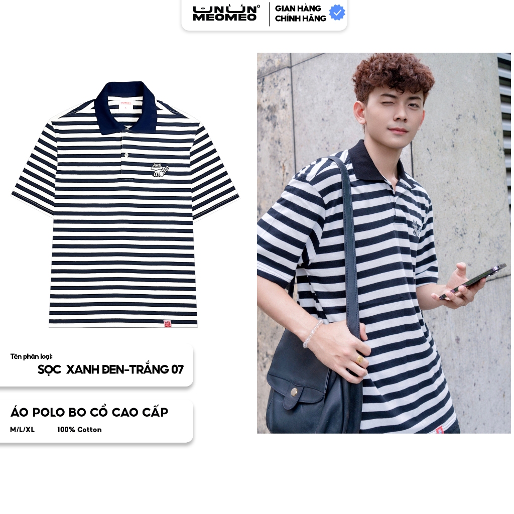 Áo polo kẻ sọc, Áo polo nam, form áo dành cho nam nữ thêu con cáo Fox - Striped Polo Shirt_U2M2