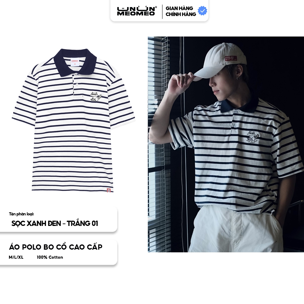 Áo polo kẻ sọc, Áo polo nam, form áo dành cho nam nữ thêu con cáo Fox - Striped Polo Shirt_U2M2