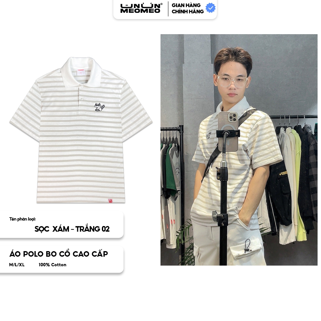 Áo polo kẻ sọc, Áo polo nam, form áo dành cho nam nữ thêu con cáo Fox - Striped Polo Shirt_U2M2